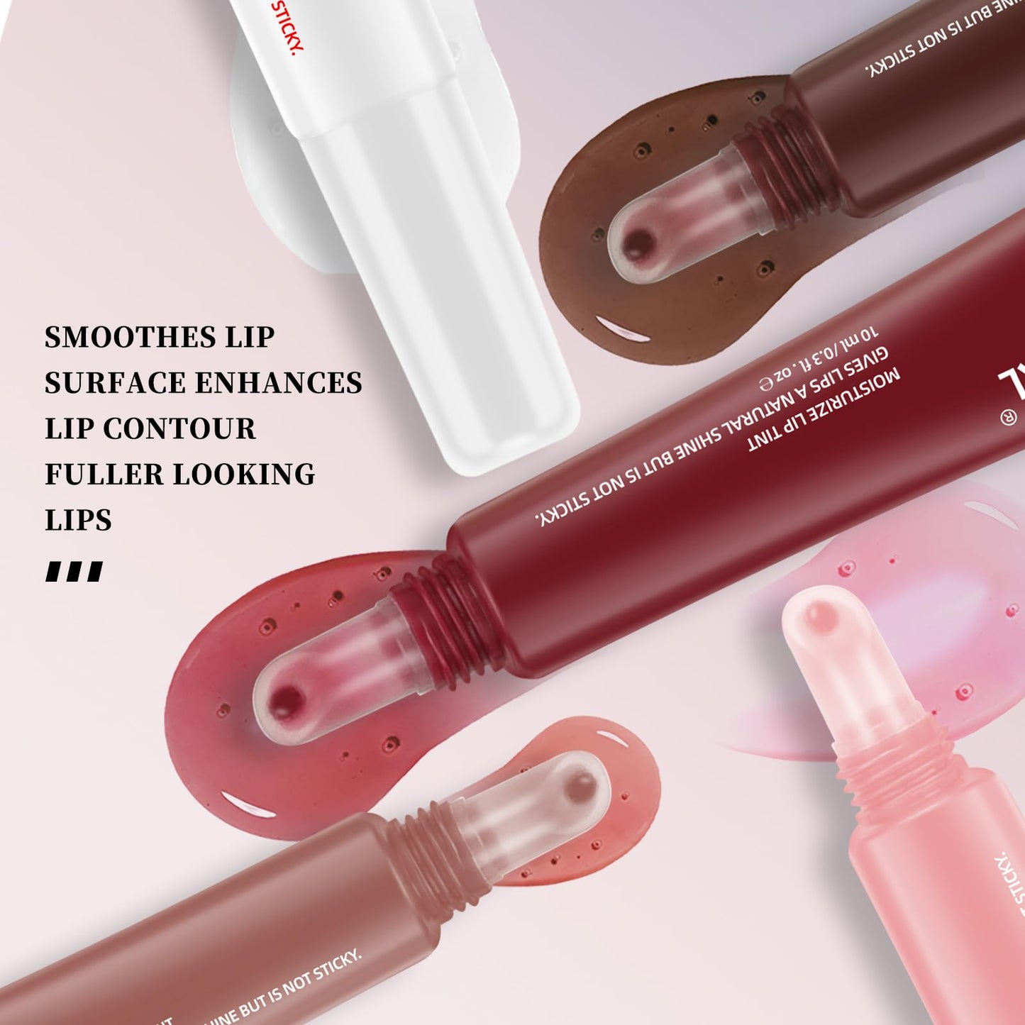 DENESTUP 5 Pcs Hydrating Lip Gloss Lip Jam Set, High Shine Glass Finish Nude Colors Moisturizing Glitter Plumping Lip Gloss Shiny Jelly Liquid Lipstick for Girls and Women