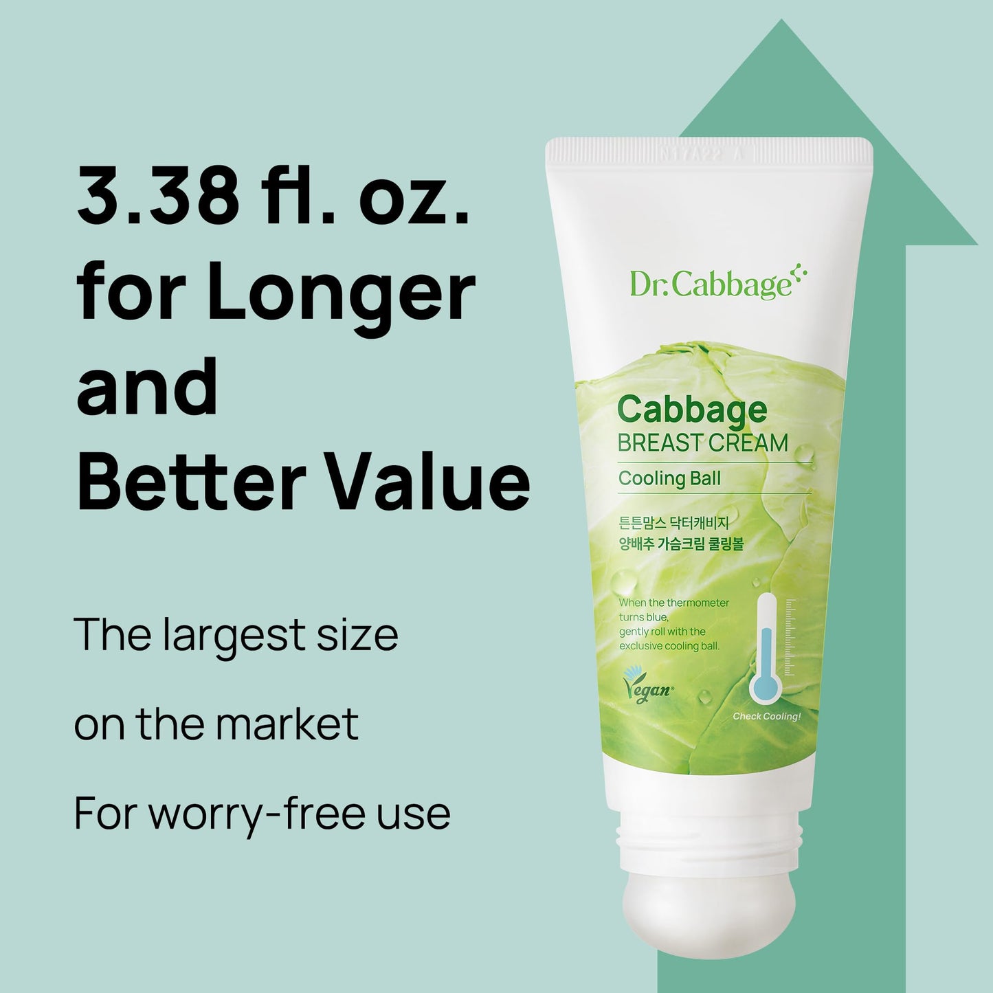 tntnmoms' Dr.Cabbage+ Cabbage Breast Cream 3.38 Oz with Special Cooling Ball applicator | For Engorgement, Mastitis, Stop Lactation | Trusted by Korea Mother, Breastfeeding Essencial