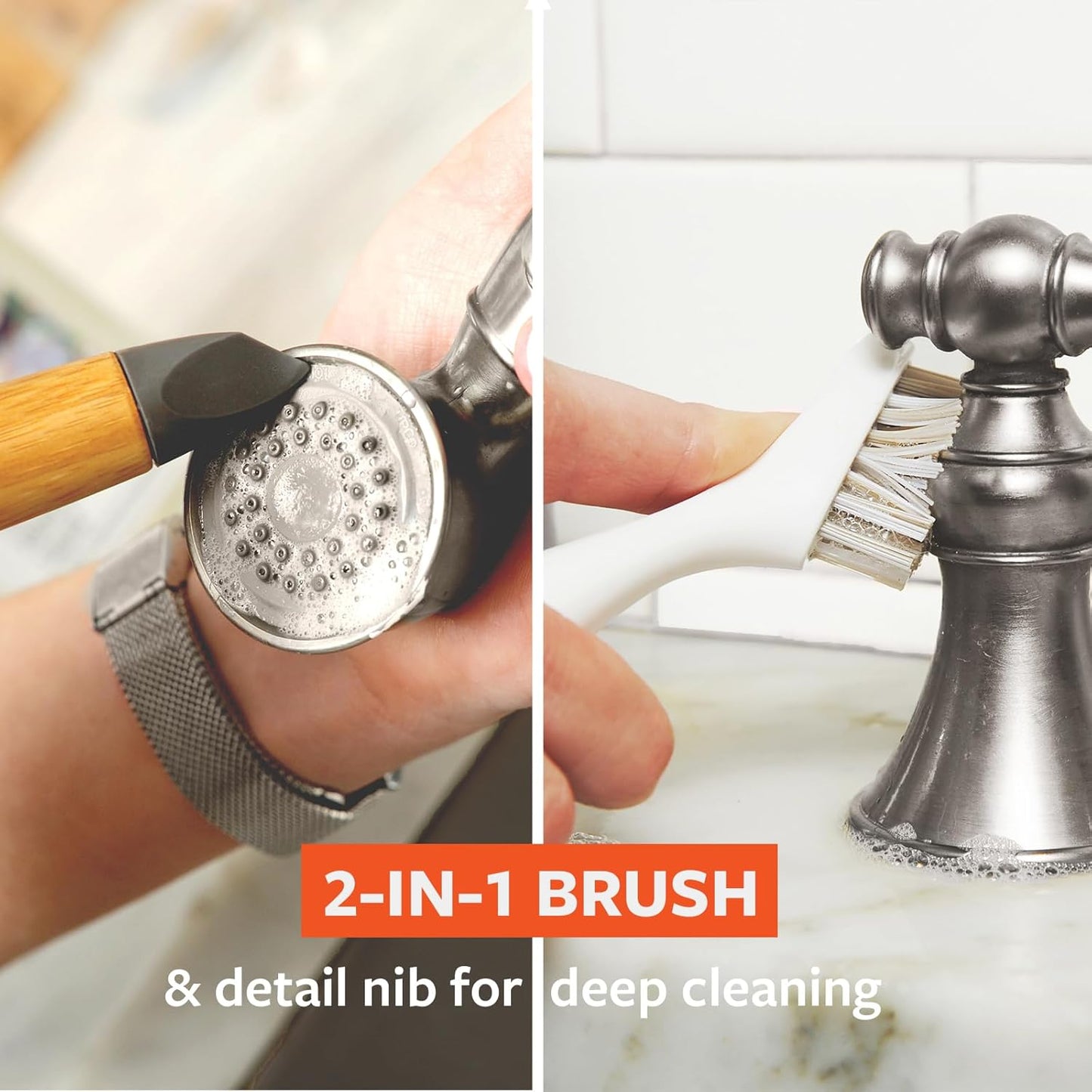 Full Circle Micro Manager - Deep Cleaning Brush for Crevices & Grout | Tough Bristles, Sustainable Bamboo Handle, White