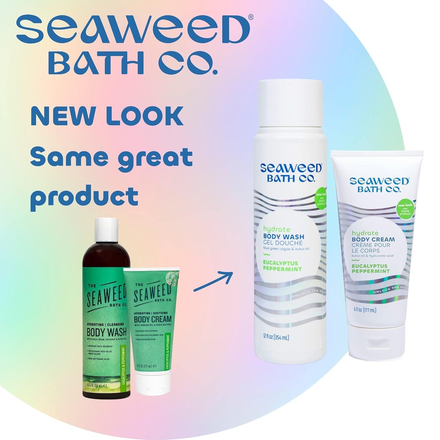 Seaweed Bath Co. Body Wash & Cream Duo - Eucalyptus Peppermint Scent | 12oz & 6oz Sizes