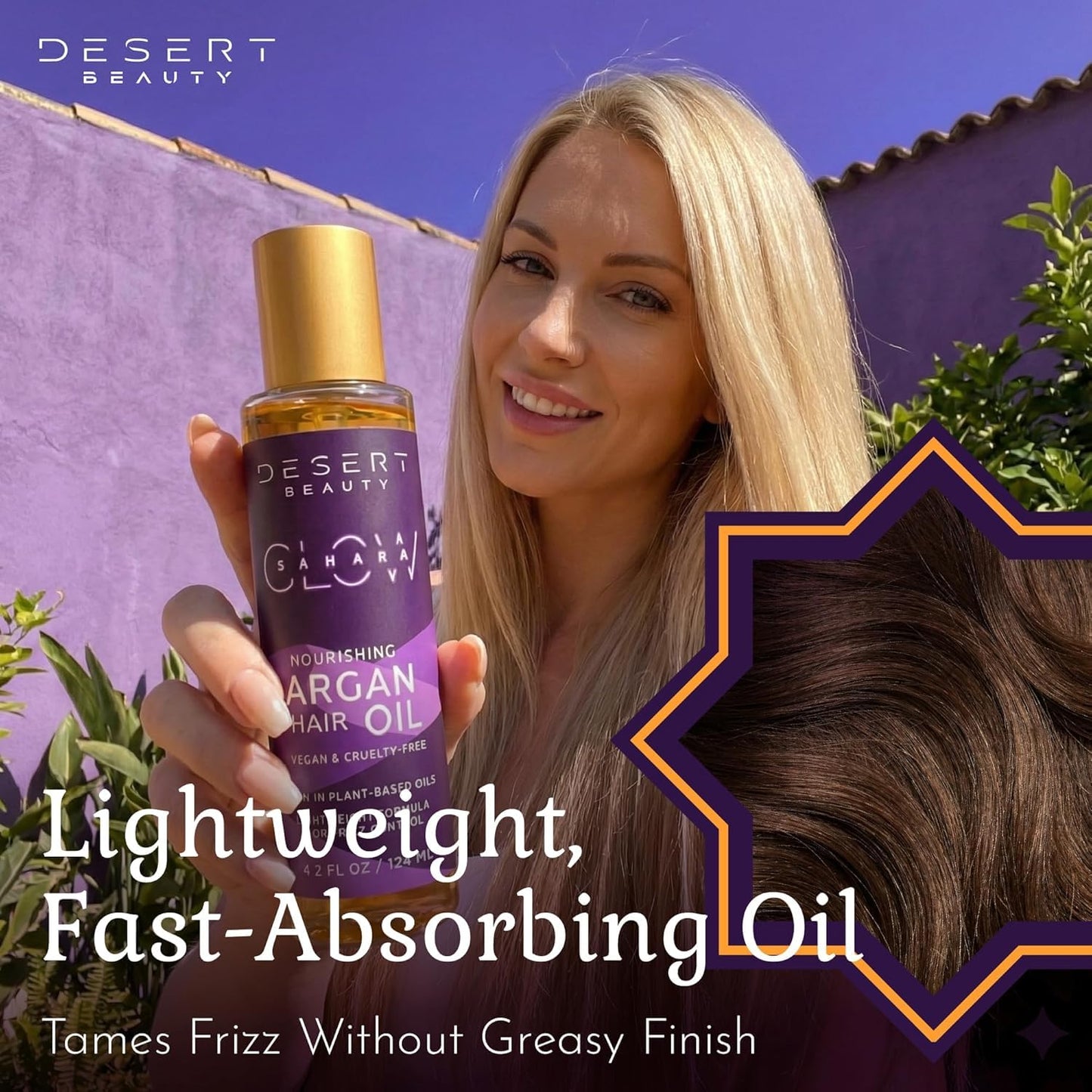 Desert Beauty Argan Oil, 4 oz, Hair Oil Treatment for Dry Damaged Hair, Leave-in Conditioner, Hydrating, Strengthens, Natural, Cruelty Free