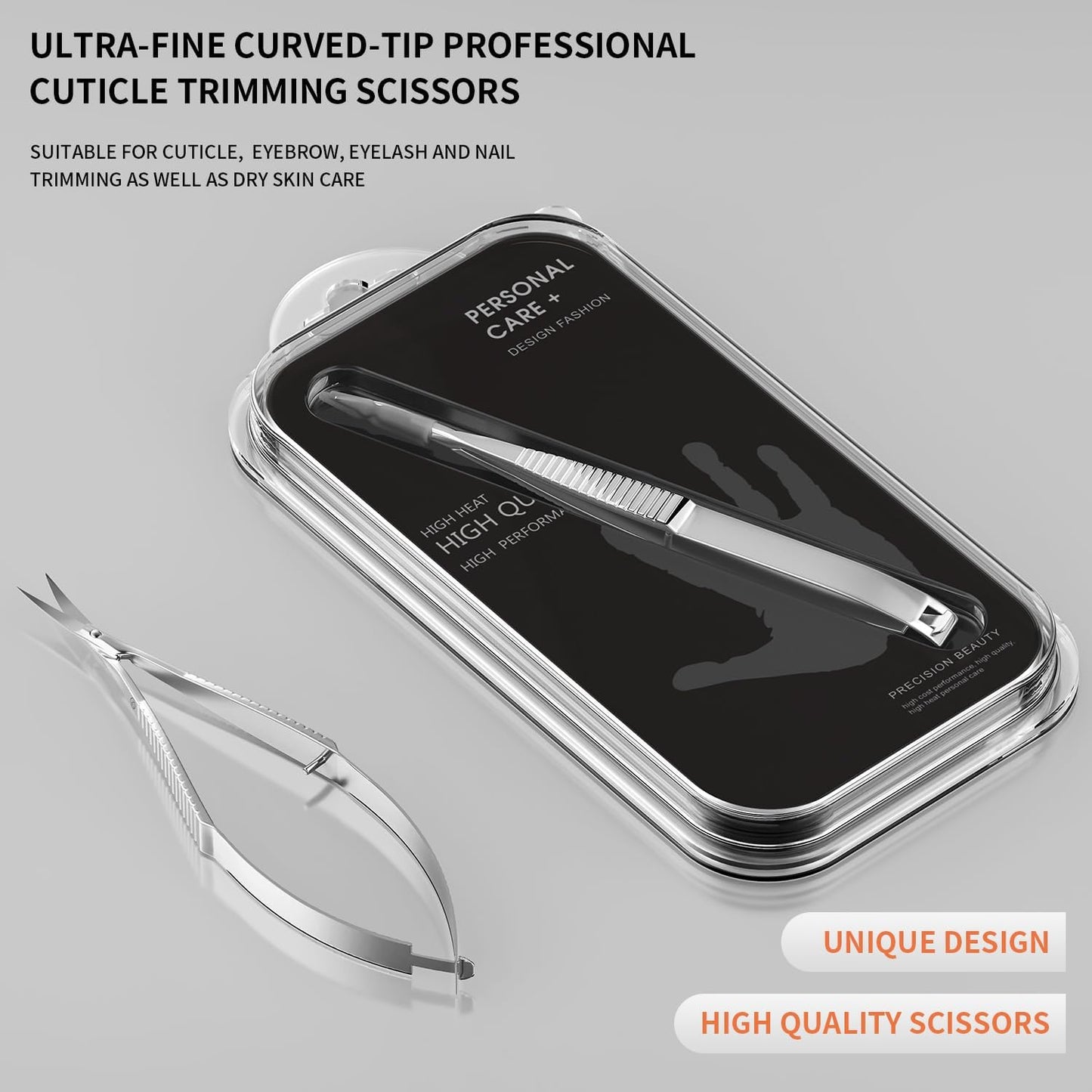 ZIZZON Cuticle Scissors - Extra Fine Curved Precision Tip for Eyebrow, Eyelash, Nail & Skin Grooming | Professional Quality
