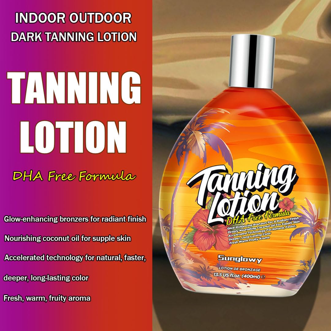 Sunglowy Bronzing Tanning Lotion Accelerator for Indoor Tanning Bed Cream to Get Dark Fast Tan, Sunbed Lotion w/Tattoo Protecting Formula, DHA Free, 13.5oz