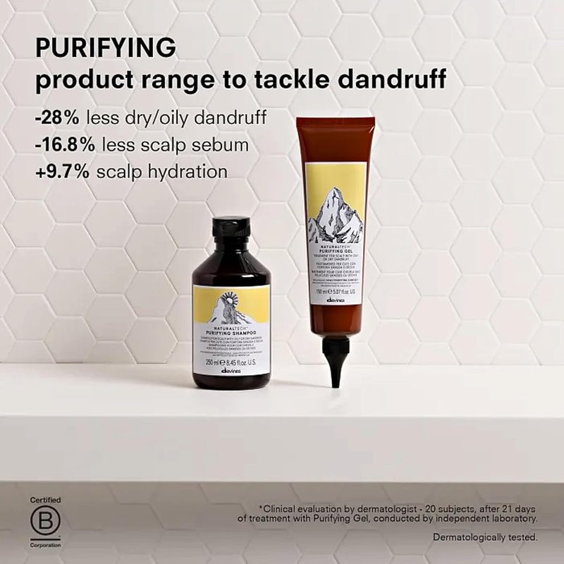 Davines Naturaltech Purifying Shampoo - Clarifying Anti-Dandruff Cleanser with Dandelion | 8.45 Fl Oz