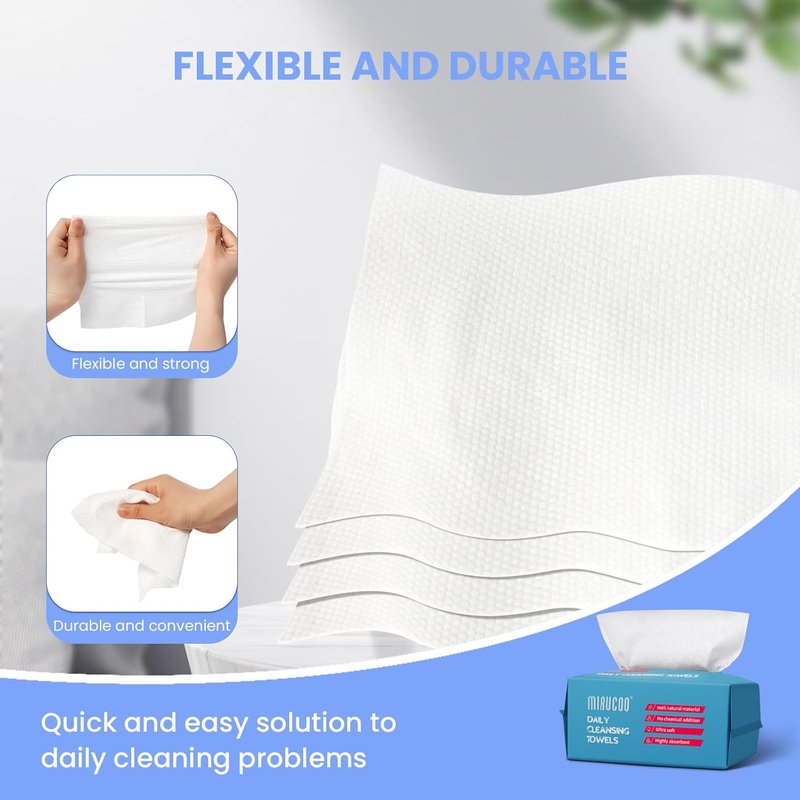Ultra Soft Daily Cleansing Towels - 100% Organic Viscose | 100 Sheets, Disposable Facial Washcloths for Sensitive Skin
