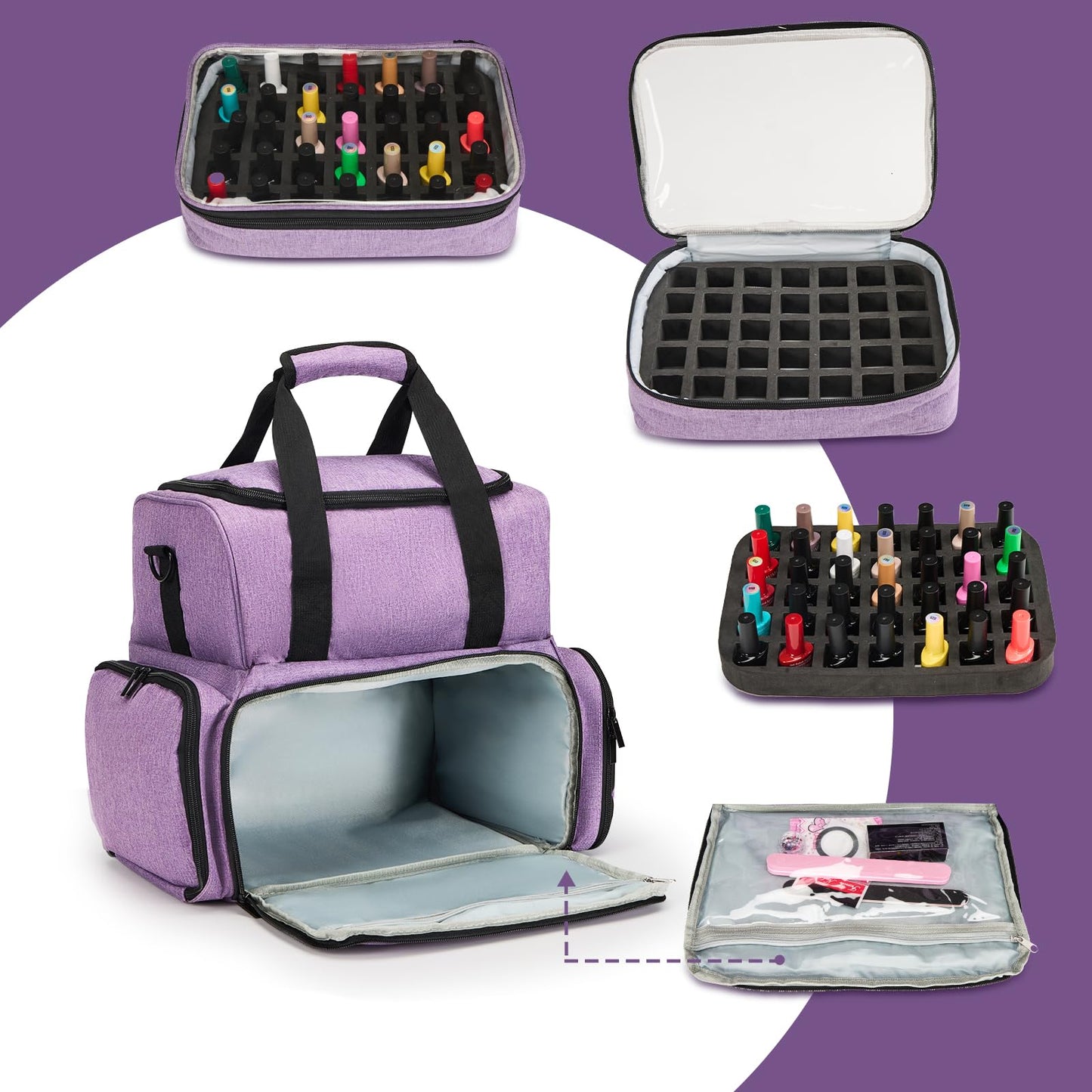 SANDARK Nail Case Holds 70 Bottles (15ml/0.5fl.oz) & Accessories, Purple