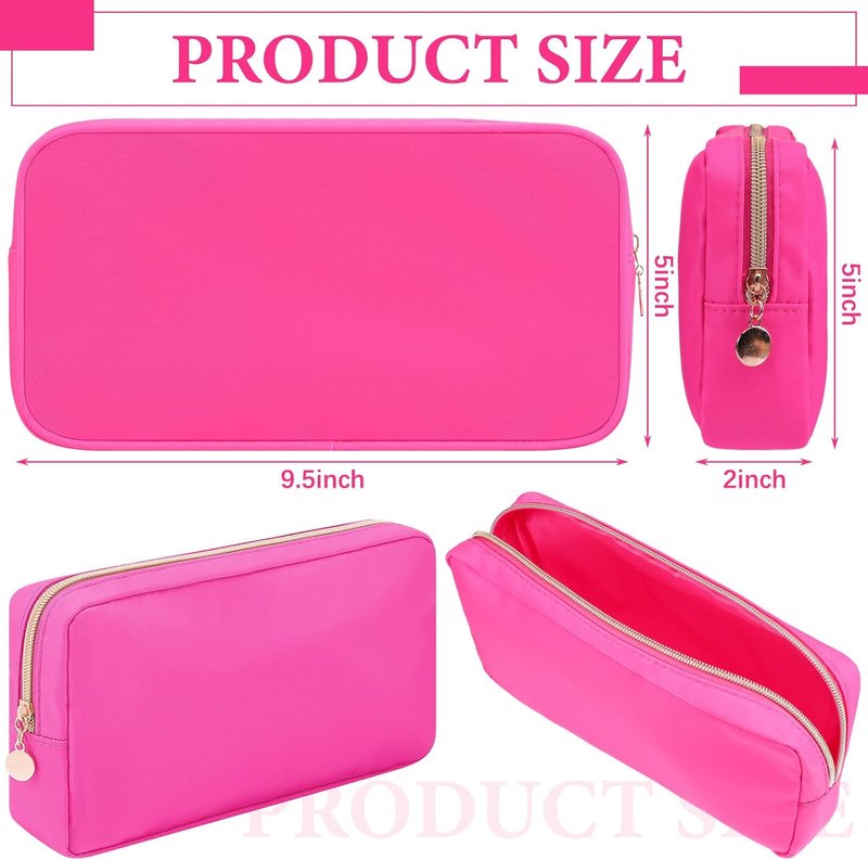 Hushee Nylon Makeup Bag Set - 4 Pcs Waterproof Travel Organizer | Small Hot Pink Zipper Pouch