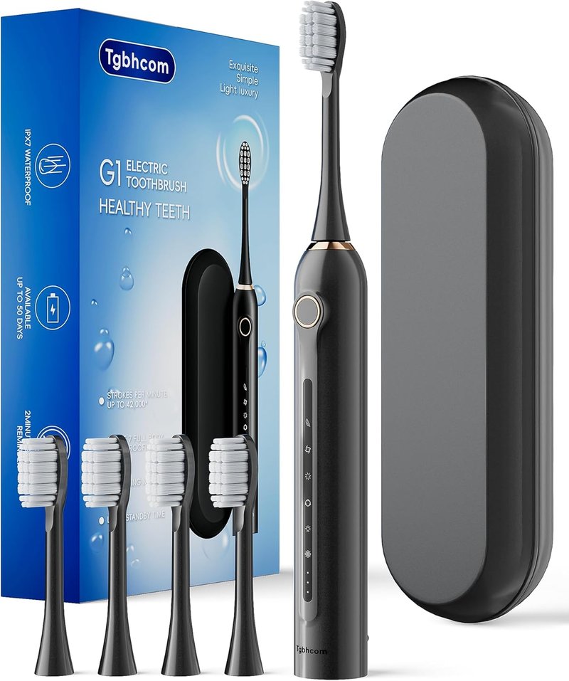Electric Toothbrush - 4 Brush Heads, Travel Case, 180-Day Battery Life | Waterproof, 6 Modes, Smart Timer