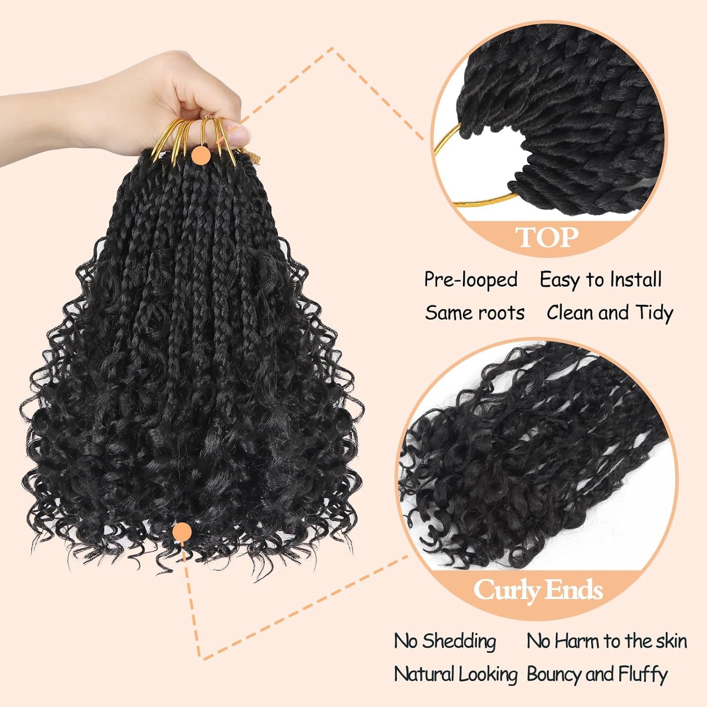 Goddess Box Braids Crochet Hair - 8 Inch Pre-Looped Boho Braids | Curly Ends, 8 Packs for Black Women