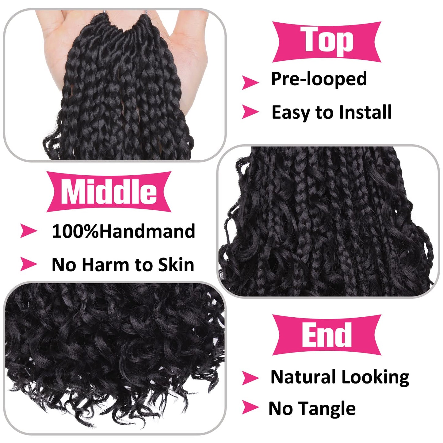 Unionbeauty Boho Box Braids Crochet Hair 22 Inch Black Goddess Box Braids Crochet Hair Curly Ends 8 Packs Bohemian Box Braids Crochet Box Braids Synthetic Braiding Hair Extension for Black Woman 1B#