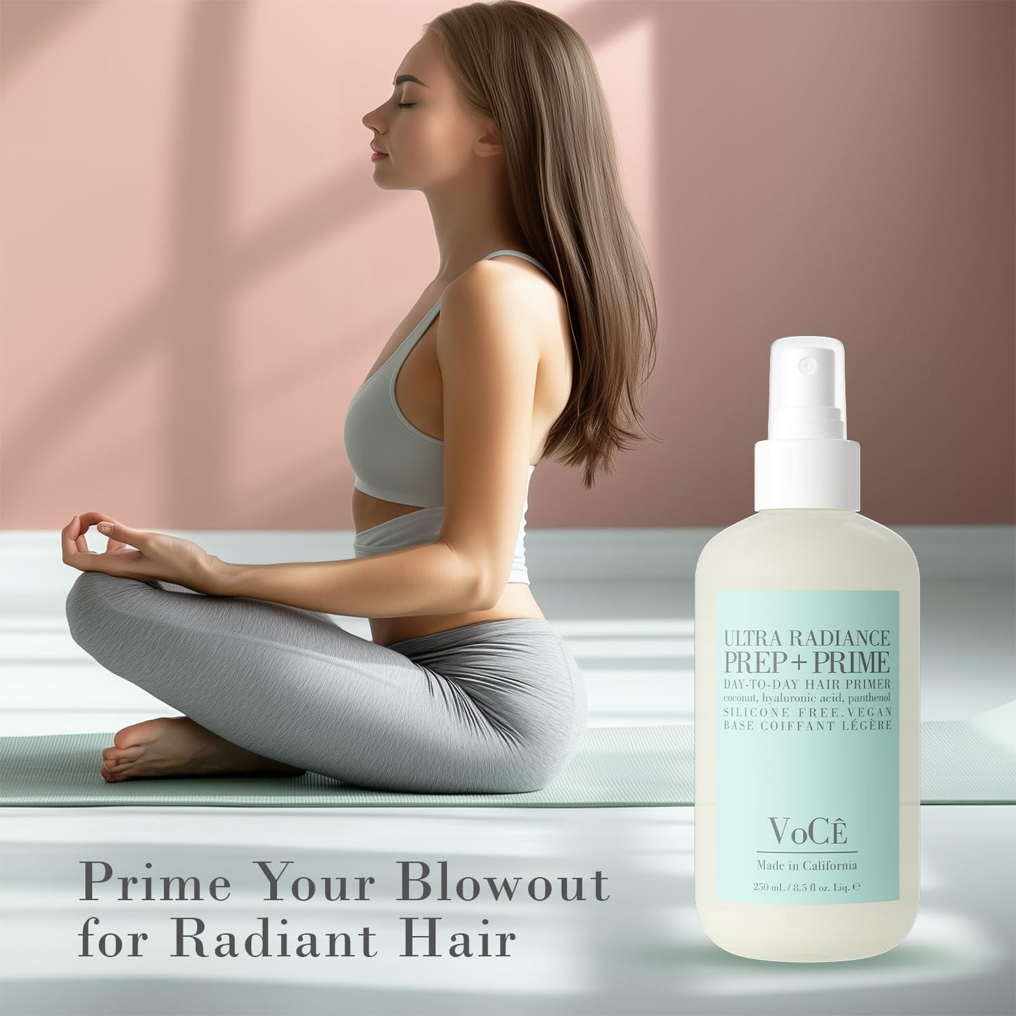 Vegan Hair Prep & Prime Spray - Shine, Style Retention & Heat Protection | Anti-Frizz, Nourishing Formula (8.5oz | 250ml)