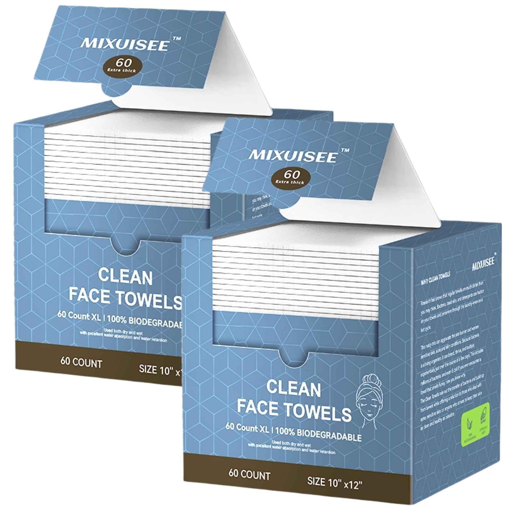 Disposable face towel, MIXUISEE thick and soft face towels. 100% cotton face cloths, facial towels 150% thickness. Increased size: 12 "x10", Makeup removal and cleaning (Extra thick 120 PCS)