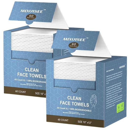 Disposable face towel, MIXUISEE thick and soft face towels. 100% cotton face cloths, facial towels 150% thickness. Increased size: 12 "x10", Makeup removal and cleaning (Extra thick 120 PCS)