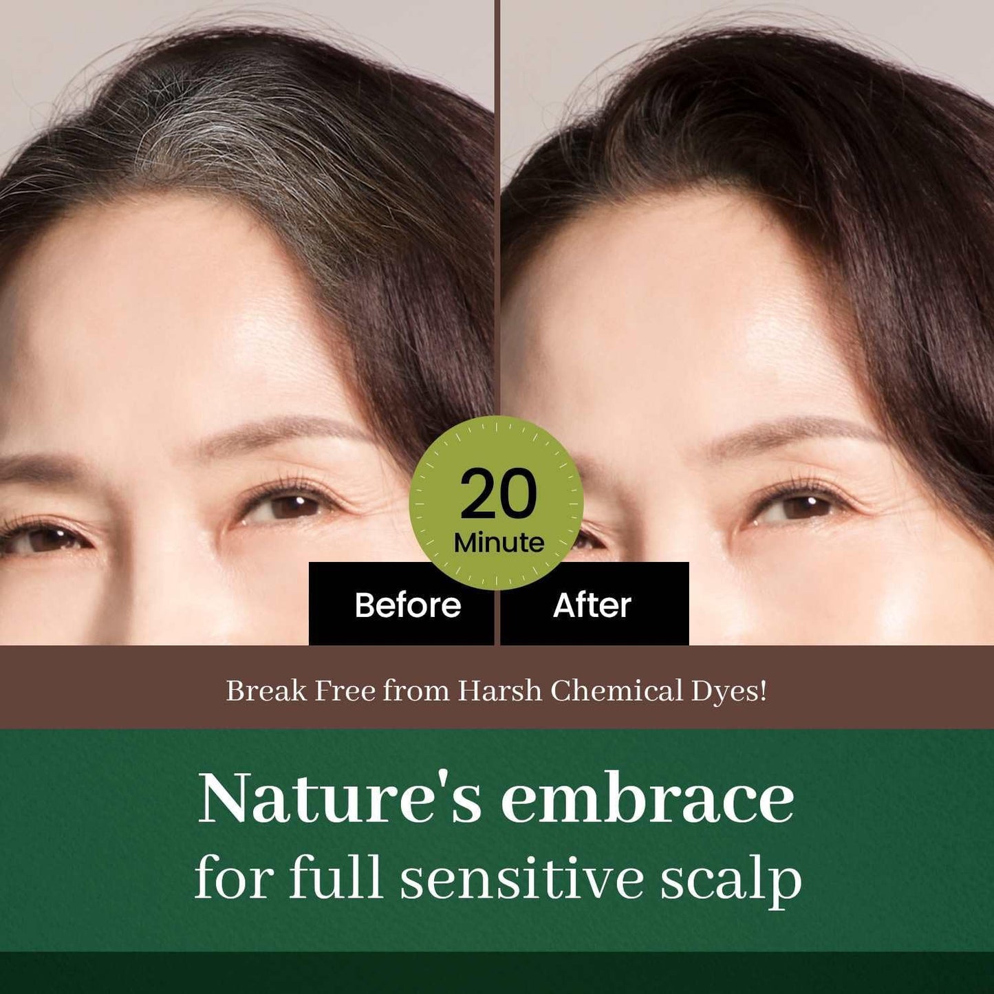 Dongsung Herb Speedy Color Cream (Natural Black, 3 Pack), PPD-Free Ammonia-Free Vegan Gray Coverage Hair Dye with Sun Protection, Odorless, Gentle for Sensitive Scalp, No Eye or Scalp Irritation