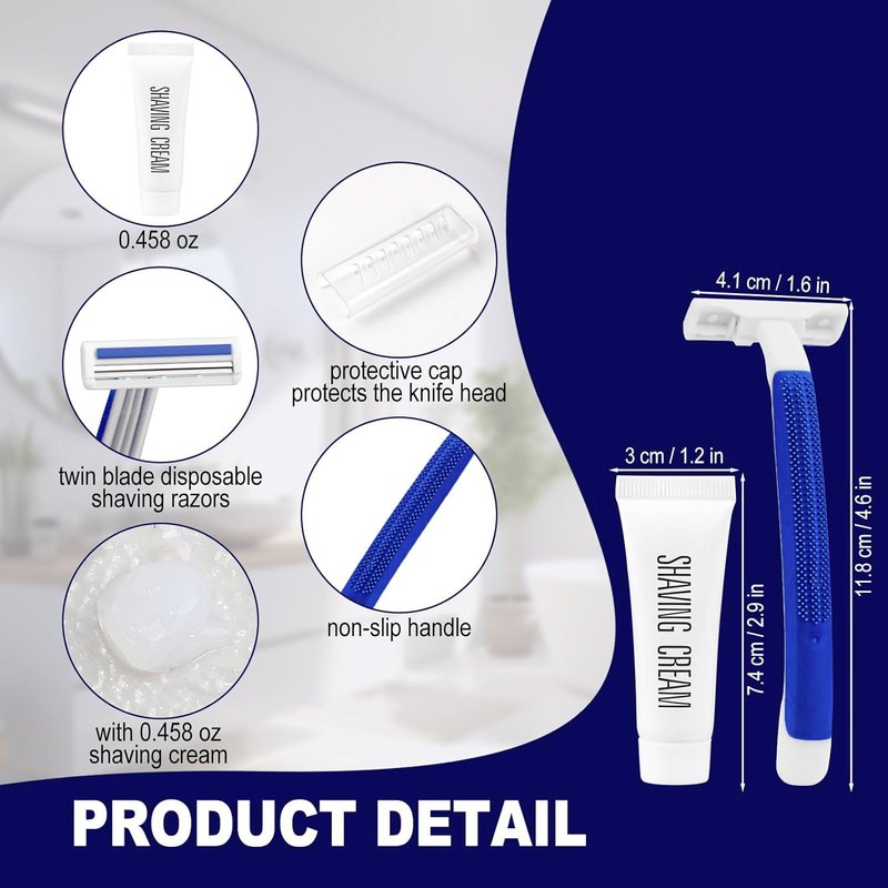 Twin Blade Disposable Razors - Individually Wrapped for Travel & Hotels | 50 Pack with Safety Cap & Shaving Cream