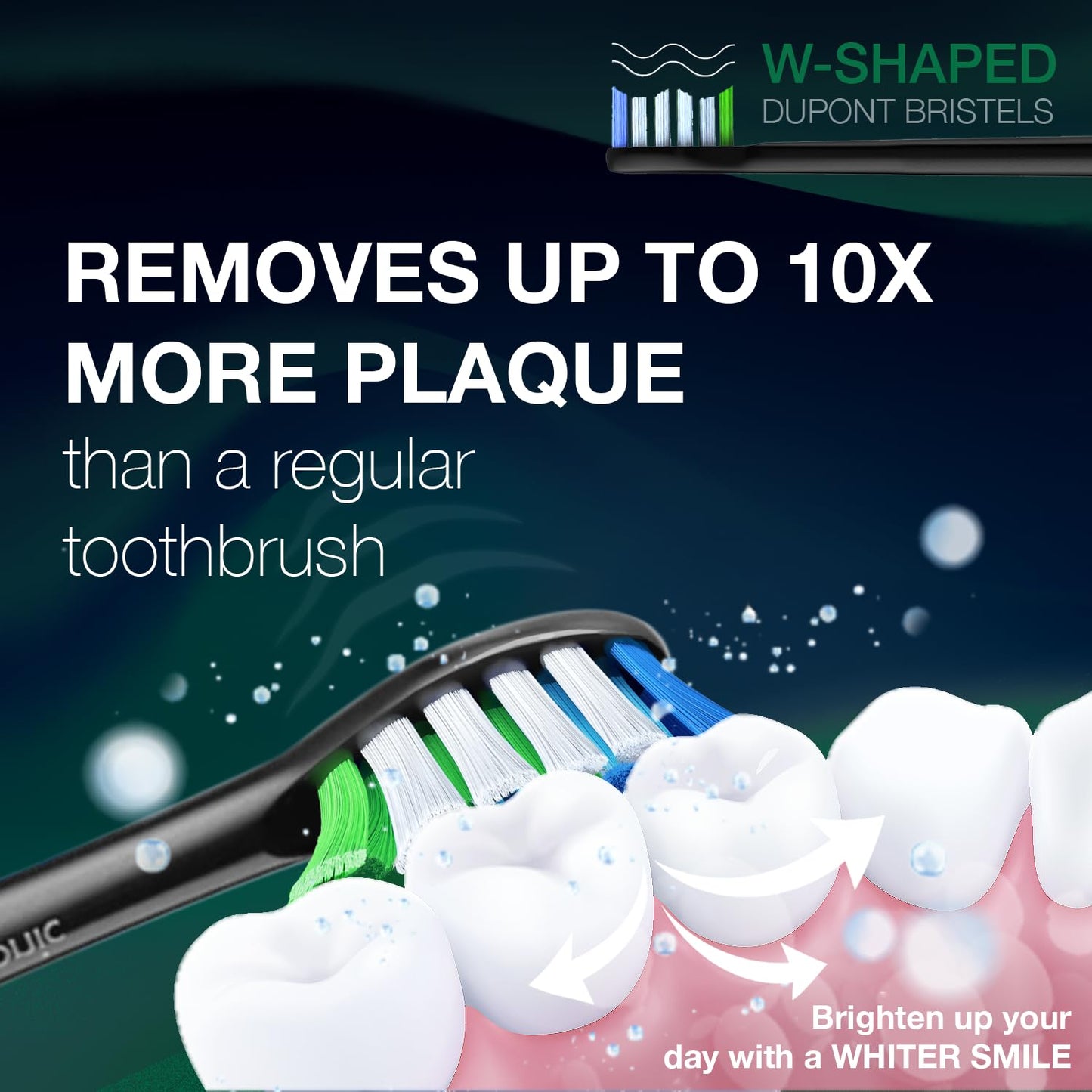 Wagner Stern WHITEN+ Electric Toothbrush, 48,000 VPM, Pressure Sensor, 5 Modes, 8 Brush Heads, Travel Case