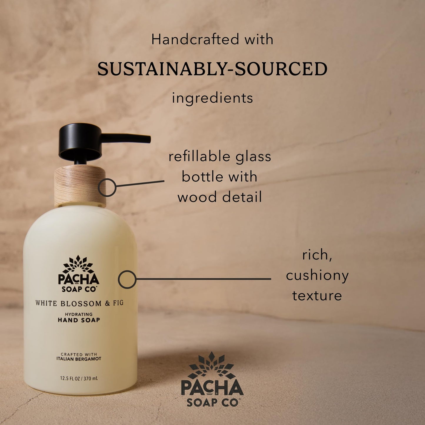 Pacha Soap Co. Liquid Hand Soap Glass Bottles - Santal & Amber, Hydrating & Moisturizing Formula with Clean Ingredients, Paraben, sulfate, and Dye Free, Made in the USA, 2-Pack (12.5 fl oz Each)