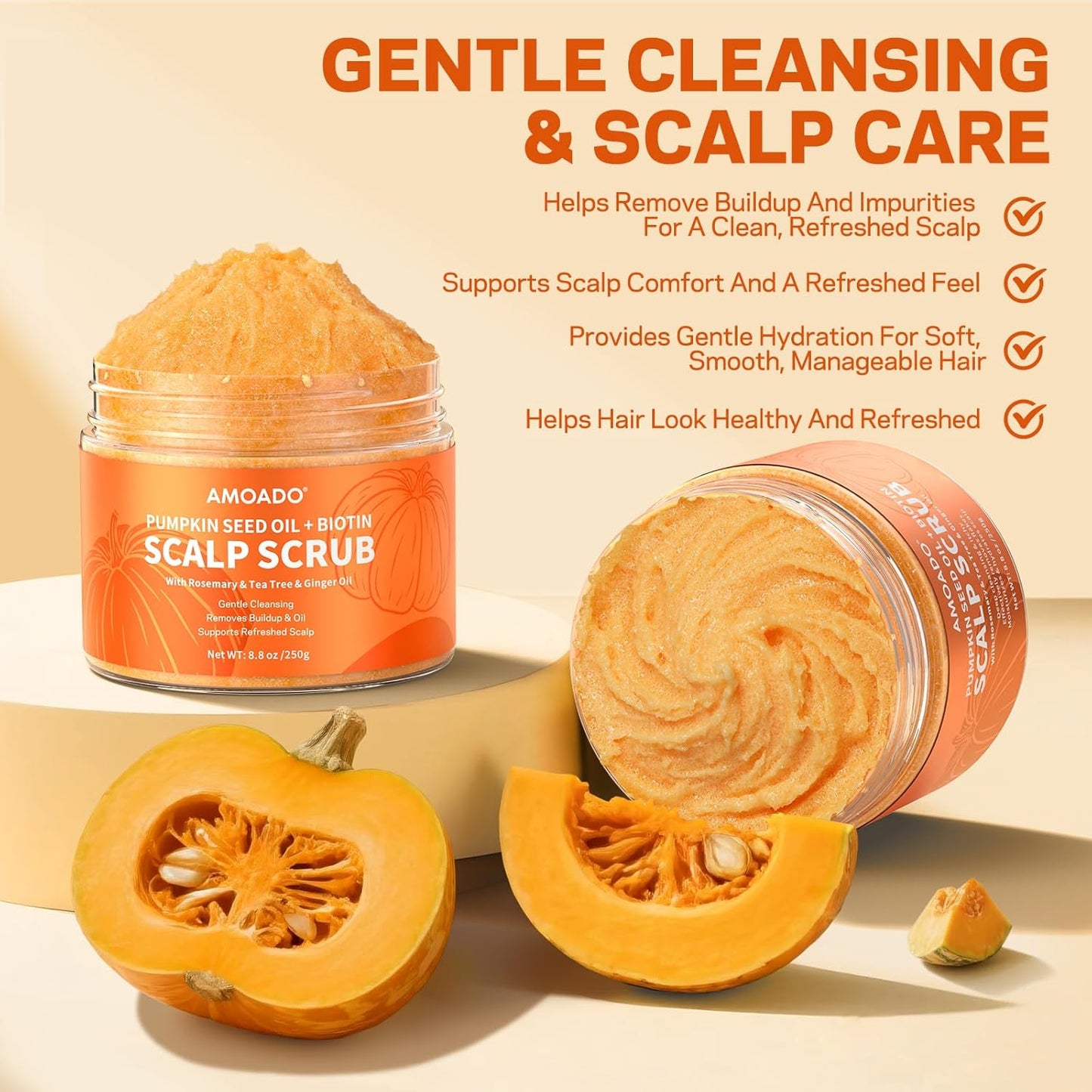 Pumpkin Seed Oil Scalp Scrub - Biotin & Rosemary Exfoliator for Itchy Scalp | Sulfate-Free Detox & Hair Growth