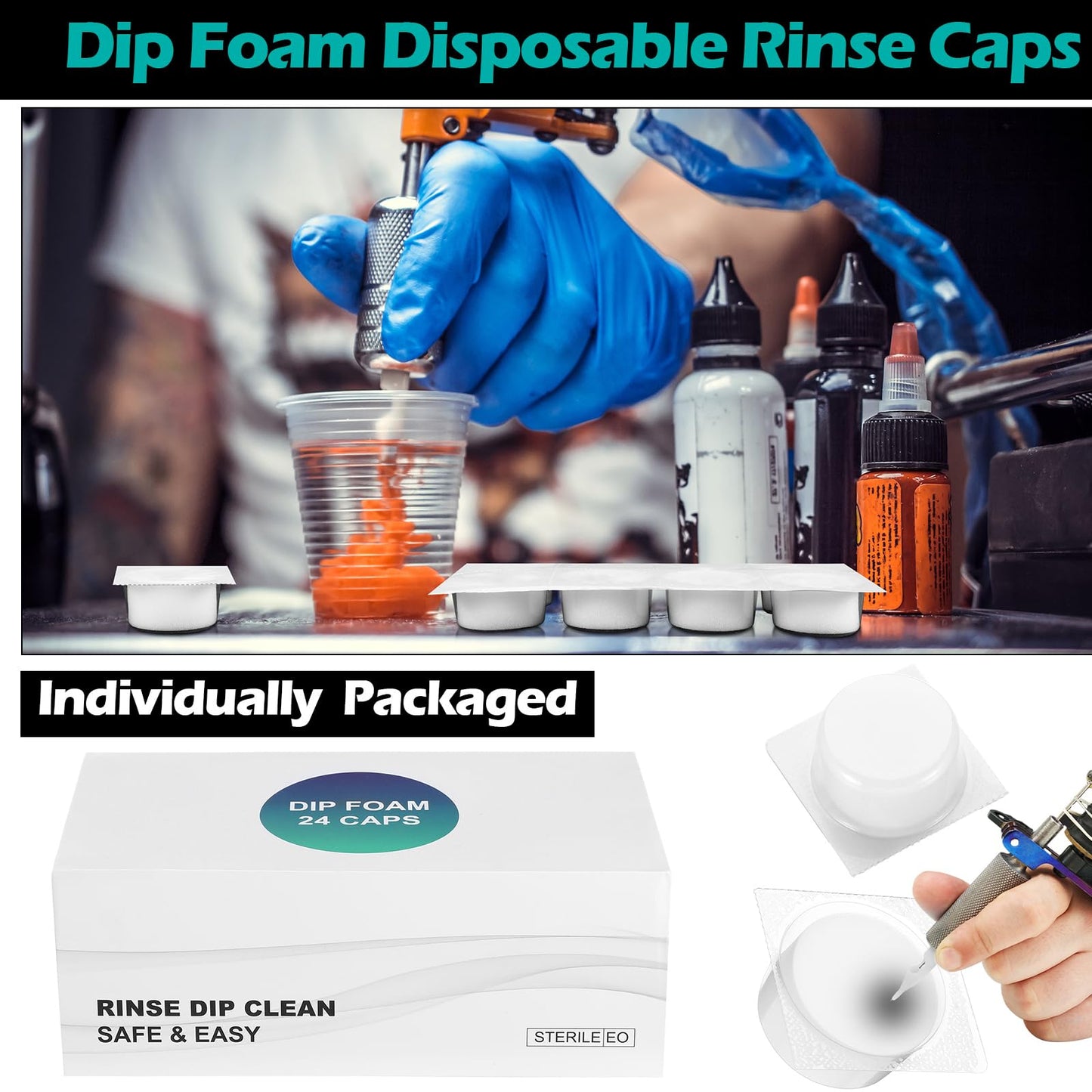 Heigble 72 Pcs Dip Foam Rinse Cup Disposable Dip Cups Cleaning for Needles Tip Professional Cartridge Foam for Blending Rinsing Diluting Drying Ink