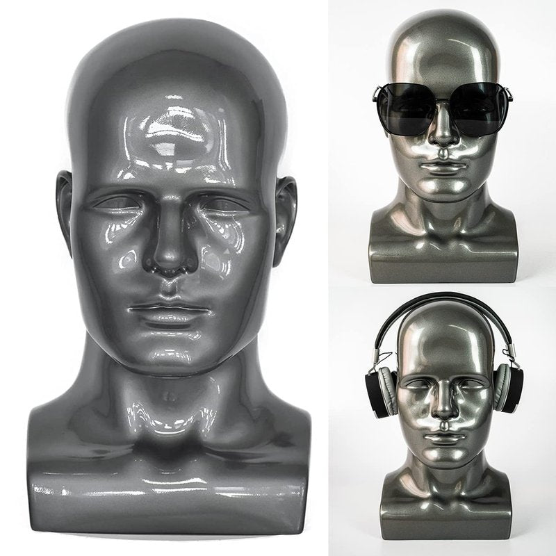 Male Mannequin Head for Displaying Wigs, Hats, Sunglasses & Jewelry - Light Grey