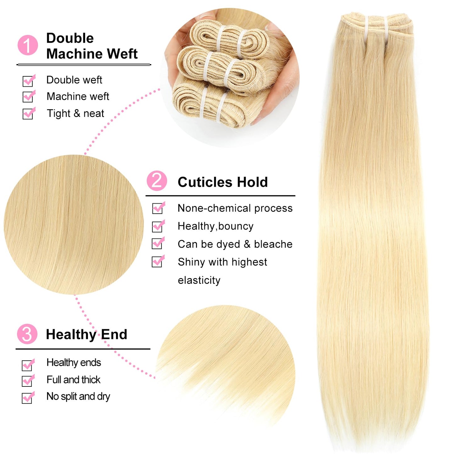 613 Bundles Human Hair 16 Inch12A Grade 100% Unprocessed Brazilian Virgin Blonde 613 Human Hair Extensions For Women 100g Blonde Bundles Human Hair