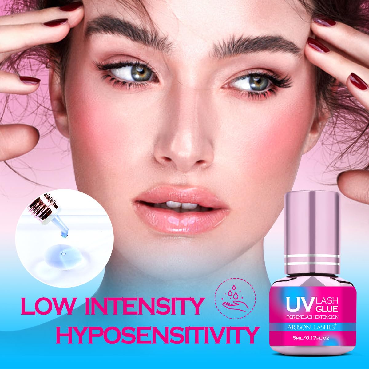 Professional UV Lash Glue Kit -Fast Drying Waterproof Strong Hold for Lasting Eyelash Extensions(5Ml-Blue)