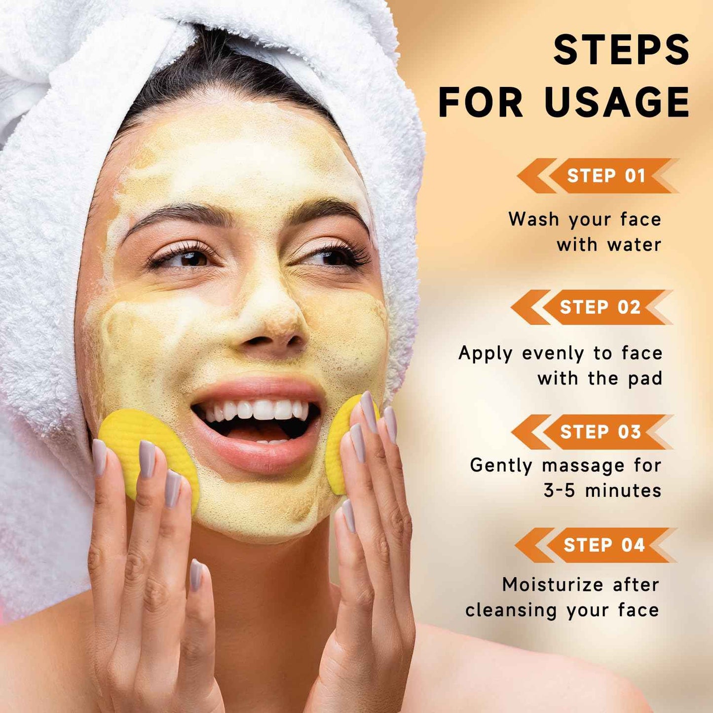 Pumkot Turmeric Kojic Acid Cleansing Pads, Turmeric Face Scrub Pads Enriched with Kojic Acid, 50PCS