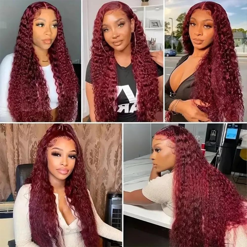 Water Wave Human Hair Bundles 16 18 20 Inch #99J Burgundy Bundles Human Hair Wine Red 12A Unprocessed Native Virgin Hair 50G Per Bundle 3 Extensions Wet and Wavy Weave for Women