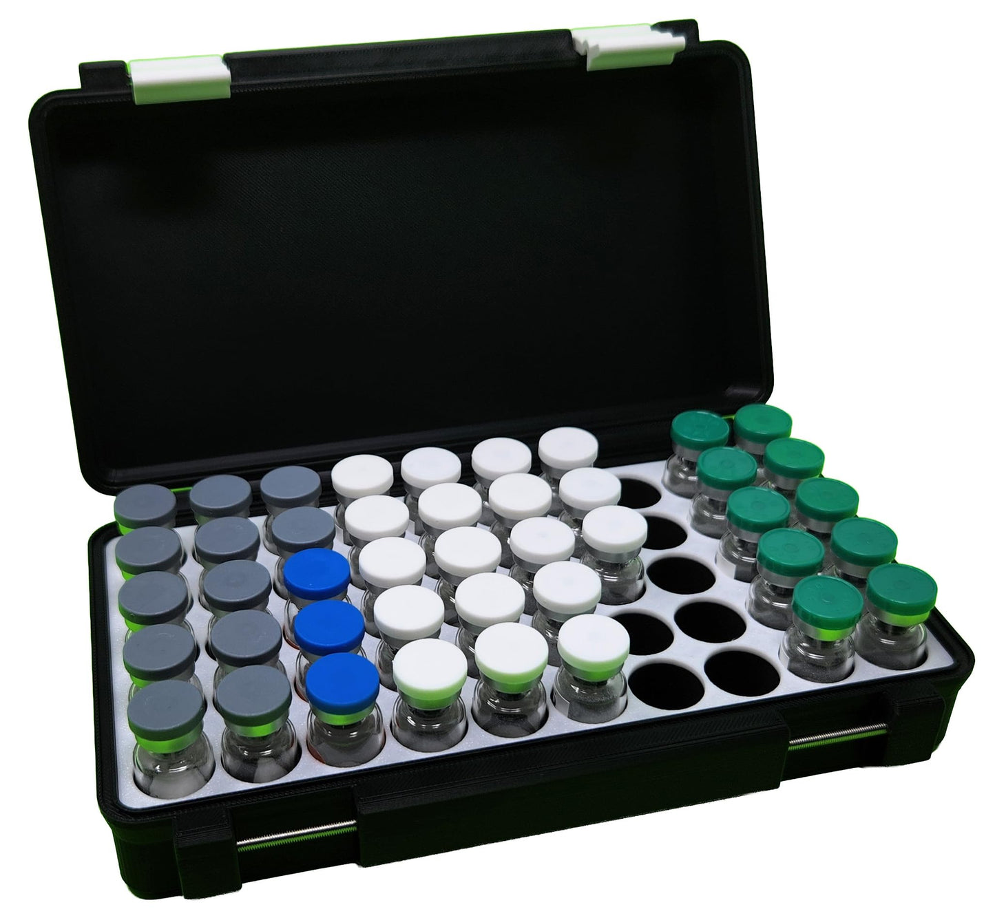3D Printed - 3ml Vial Storage Case - Freezer Safe Hard Shell Peptide Case for Home, Fridge, Travel (Black/White, 50 3ml Vials)