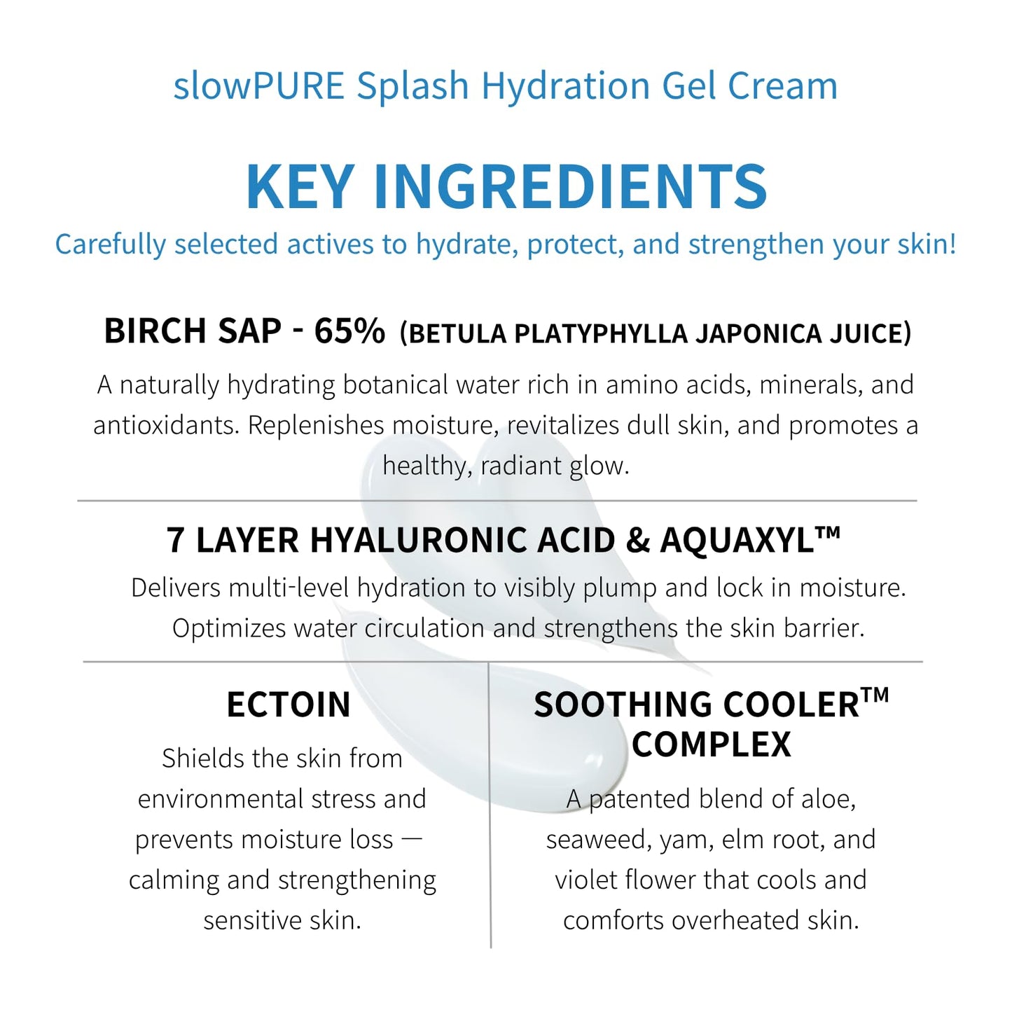 slowpure Splash Hydration Gel Cream - 65% Birch Sap, 7-Layer Hyaluronic Acid & Ectoin, Slow-aging Korean Skin Care Cooling Moisturizer for Instant Hydration and Barrier Care, 1.69 fl.oz