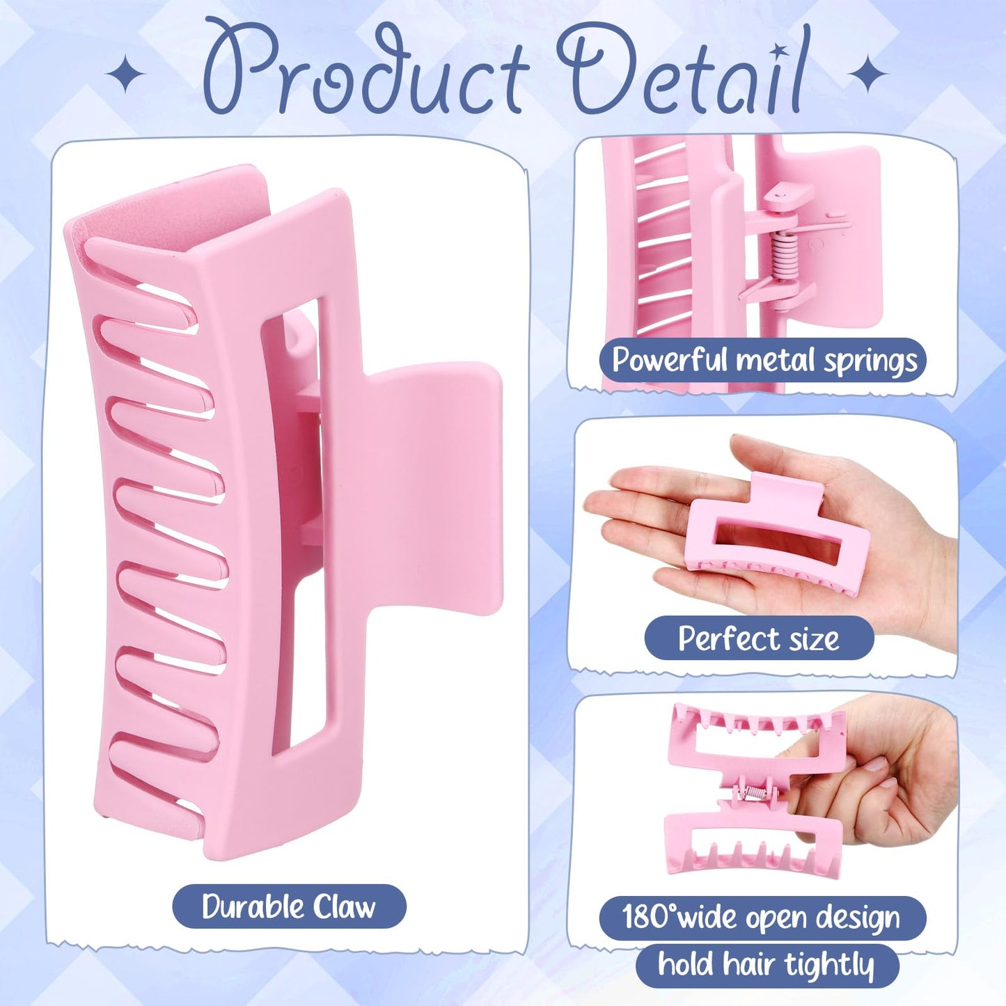 XunYee 100 Pcs Hair Claw Clips Bulk Large Square Jaw Headwear Clips Set for Women Nonslip Rectangle Hair Accessories Clip for Girl Women Gifts Beauty(3.4'',Frosted Sweet)