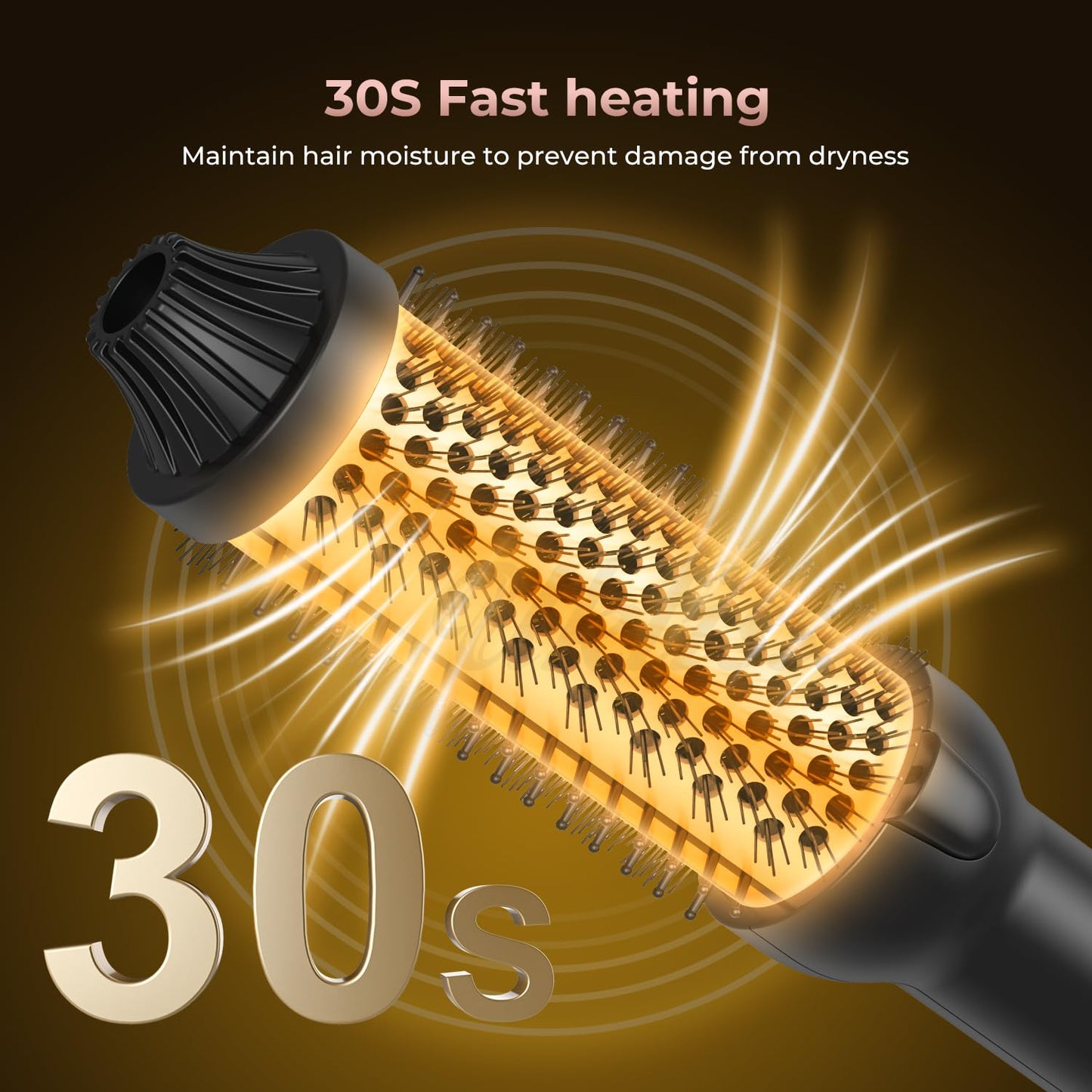 Rose Romee Thermal Brush, Heated Round Brush, 1 1/2 inch Hot Round Brush Curling Iron with Ceramic Tourmaline and PTC Heater, Detachable Brush Head with Dual Voltage for Travel