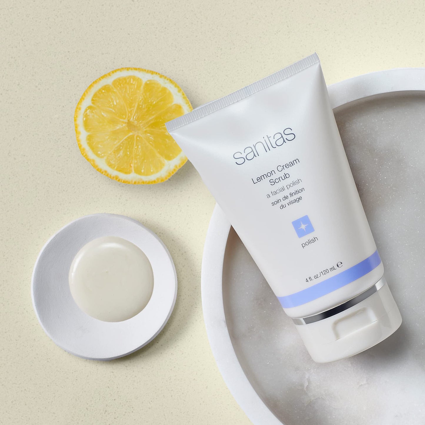 Sanitas Skincare Lemon Cream Scrub, Dual Action Manual Exfoliant, Facial Scrub, Vitamin C, 4 Ounces