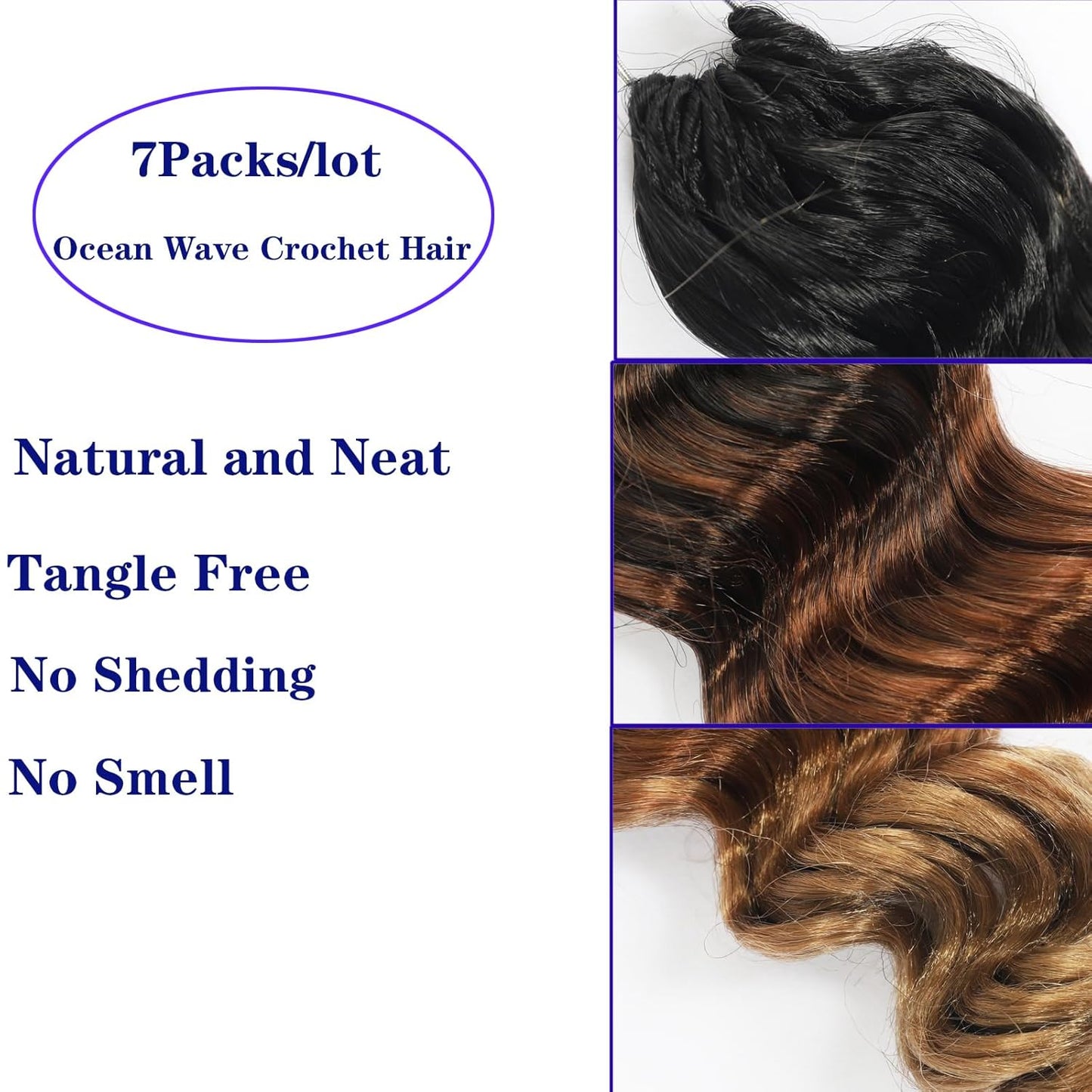 Brown Blonde Ocean Wave Crochet Hair - 14 Inch Deep Wave Synthetic Braids | 7 Packs T1/30/27