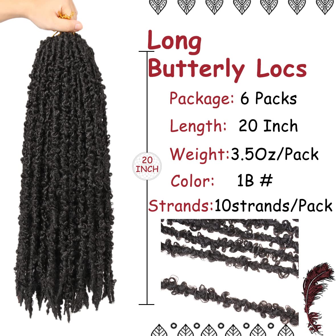 Beverlee Ginger Butterfly Locs Crochet Hair 20 Inch Distressed Faux Locs Pre-looped 350 Goddess Locs Crochet Braids Handmade Extended Soft Locs For Women Extensions (6 Pack 350#)