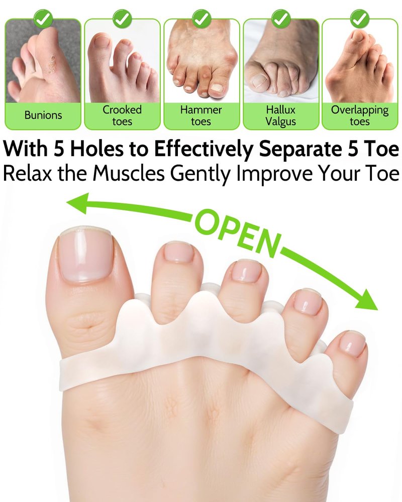 JOKHUE Silicone Toe Separators Spacers for Women and Men Bunion Corrector, Overlapping Toes Spreaders,Stretchers for Relieving Feet Plantar Fasciitis (White)