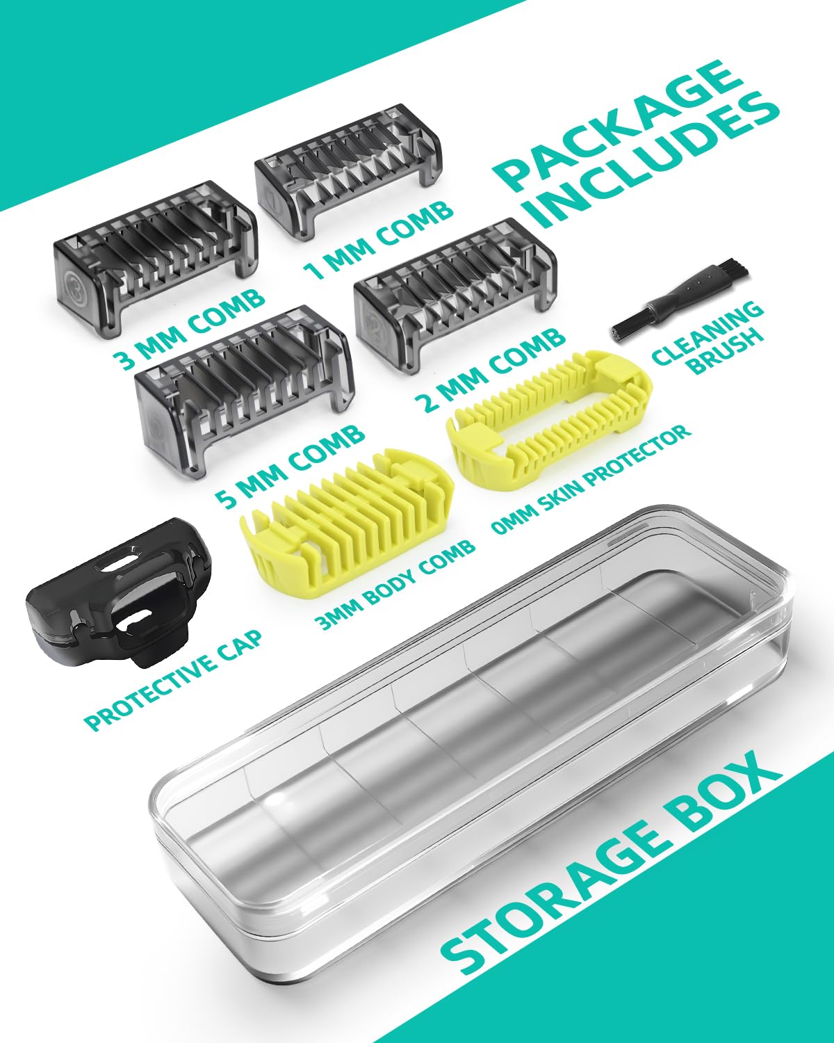 LSAUVWN Guard Combs Kit with Case Compatible with Philips Norelco OneBlade Handles, 1/2/3/5mm Guide Combs, 0/3mm Body Comb and Protective Cap for Electric Shaver Accessories for Men (7 Pcs)