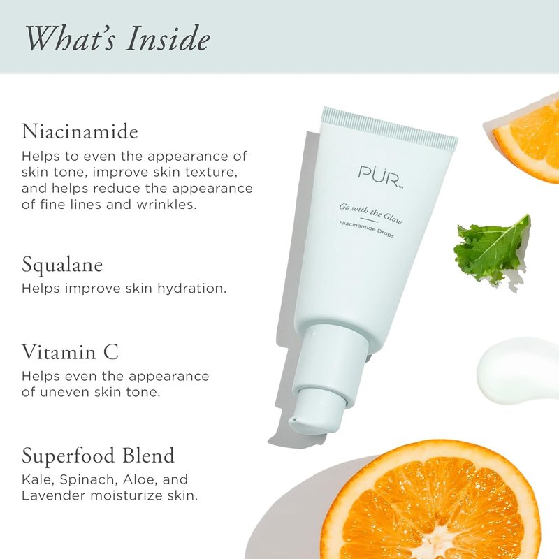 PÜR Niacinamide Drops for Hydration & Redness Reduction | Vitamin C, 1 oz.