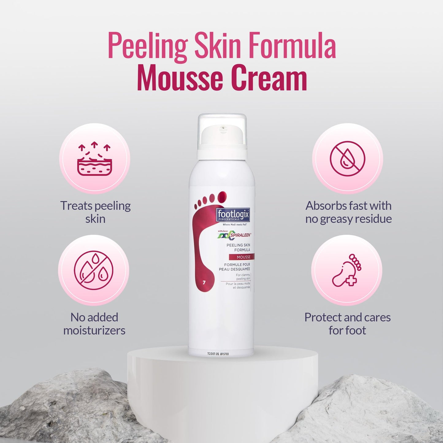 FOOTLOGIX Peeling Skin Formula with Spiraleen® 4.23 oz | Foot Care Mousse with Tea Tree Oil, Aloe Vera & Vitamin E | Lightweight Moisturizer for Dry Skin Between Toes | Pediceutical Formula