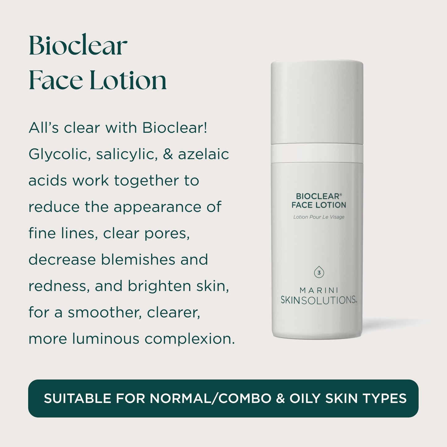 Marini SkinSolutions Bioclear Face Lotion - Triple-Acid Resurfacing Product to Reduce Appearance of Fine Lines, Wrinkles, Acne, Pores, Redness, Discoloration - Cruelty Free - Made in the USA - 1 oz