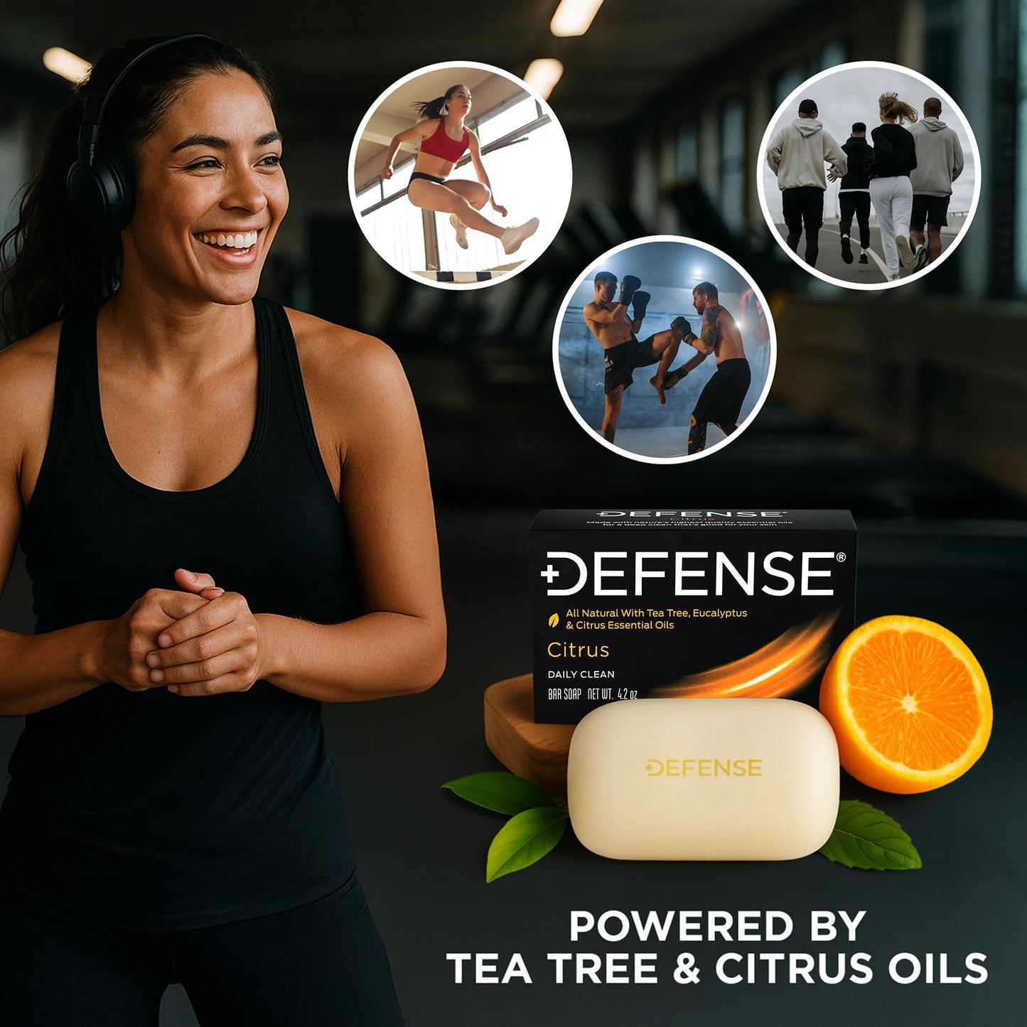 Defense Soap Citrus Bar – All Natural Tea Tree, Eucalyptus & Citrus Essential Oils – Post Workout Hygiene for Athletes, Sports & Active Lifestyles – Washes Away Sweat & Body Odor – 4.2 oz