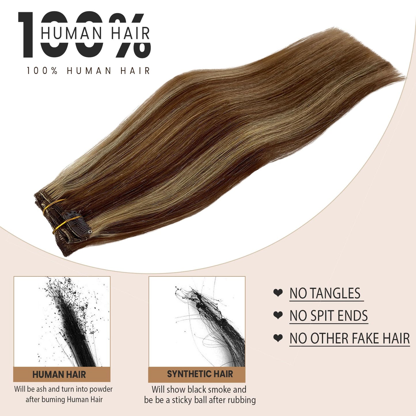 Clip in Hair Extensions, 18 inch Clip in Hair Extensions Real Human Hair, 7PCS Ombre Highlight Ash Blonde Clip in Hair Extensions, 70g Seamless Clip ins Human Hair