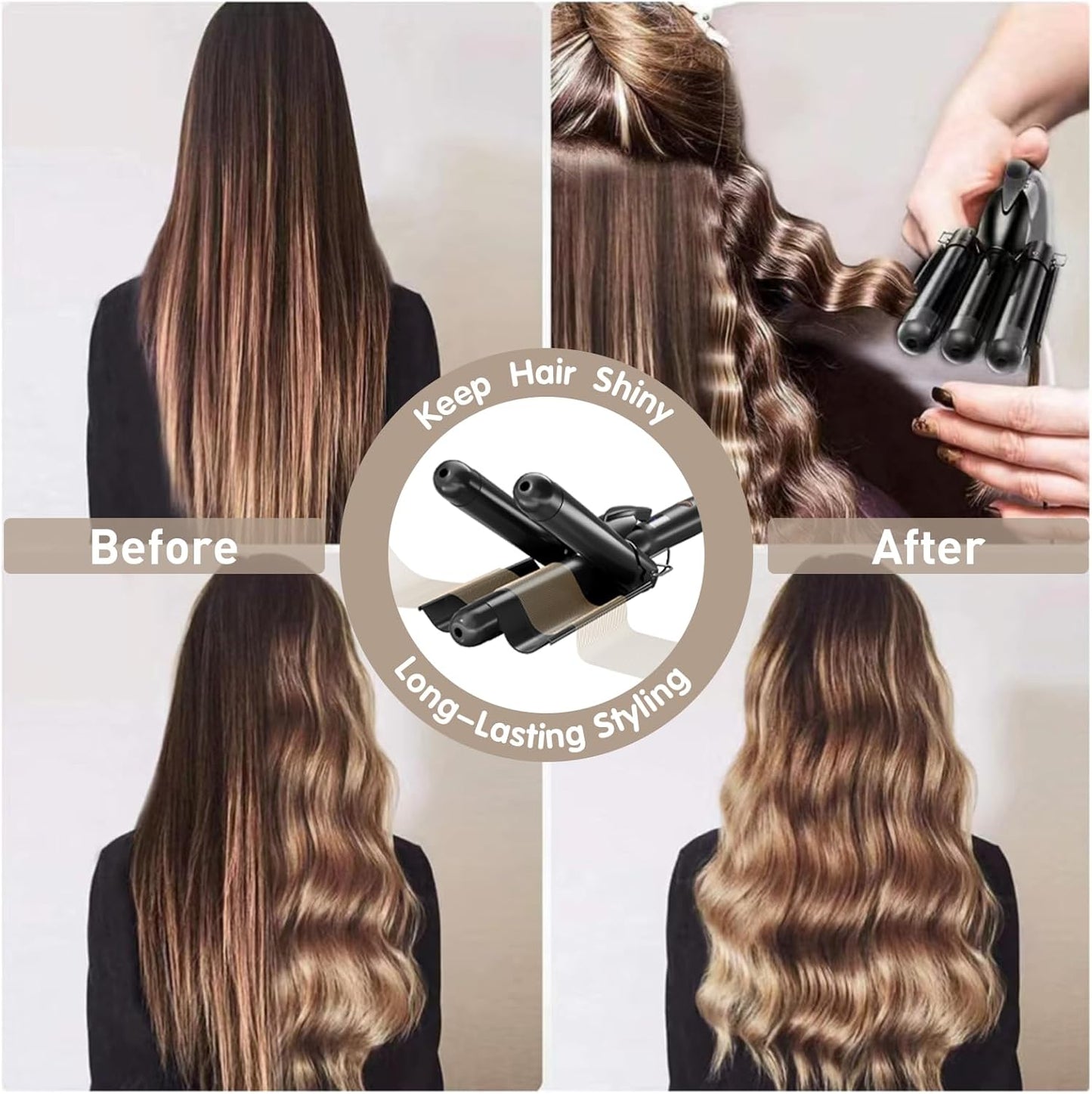 3 Barrel Beach Wave Curling Iron - 1 Inch Hair Crimper with Adjustable Temperature & Quick Heat-Up | Foldable Design
