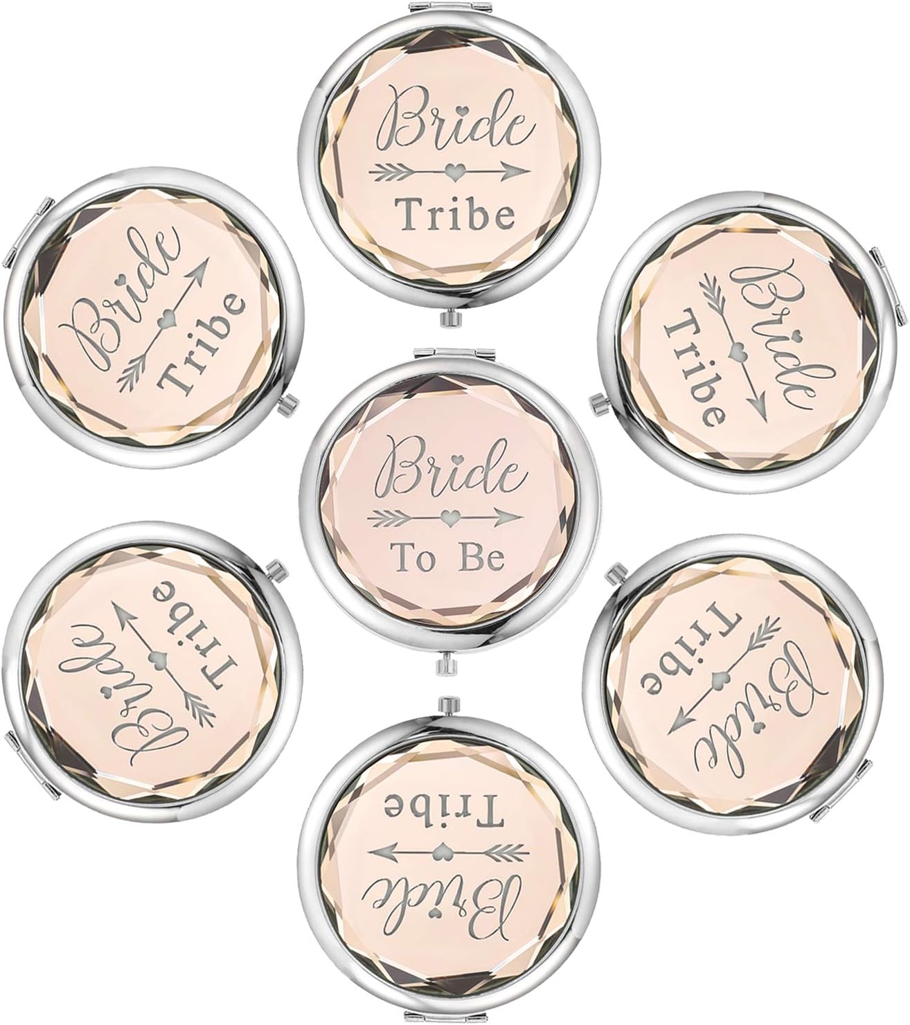 Compact Pocket Makeup Mirrors Set - 7-Piece Bachelorette Party Gifts | Includes Bride to Be & Bride Tribe Mirrors (Champagne)