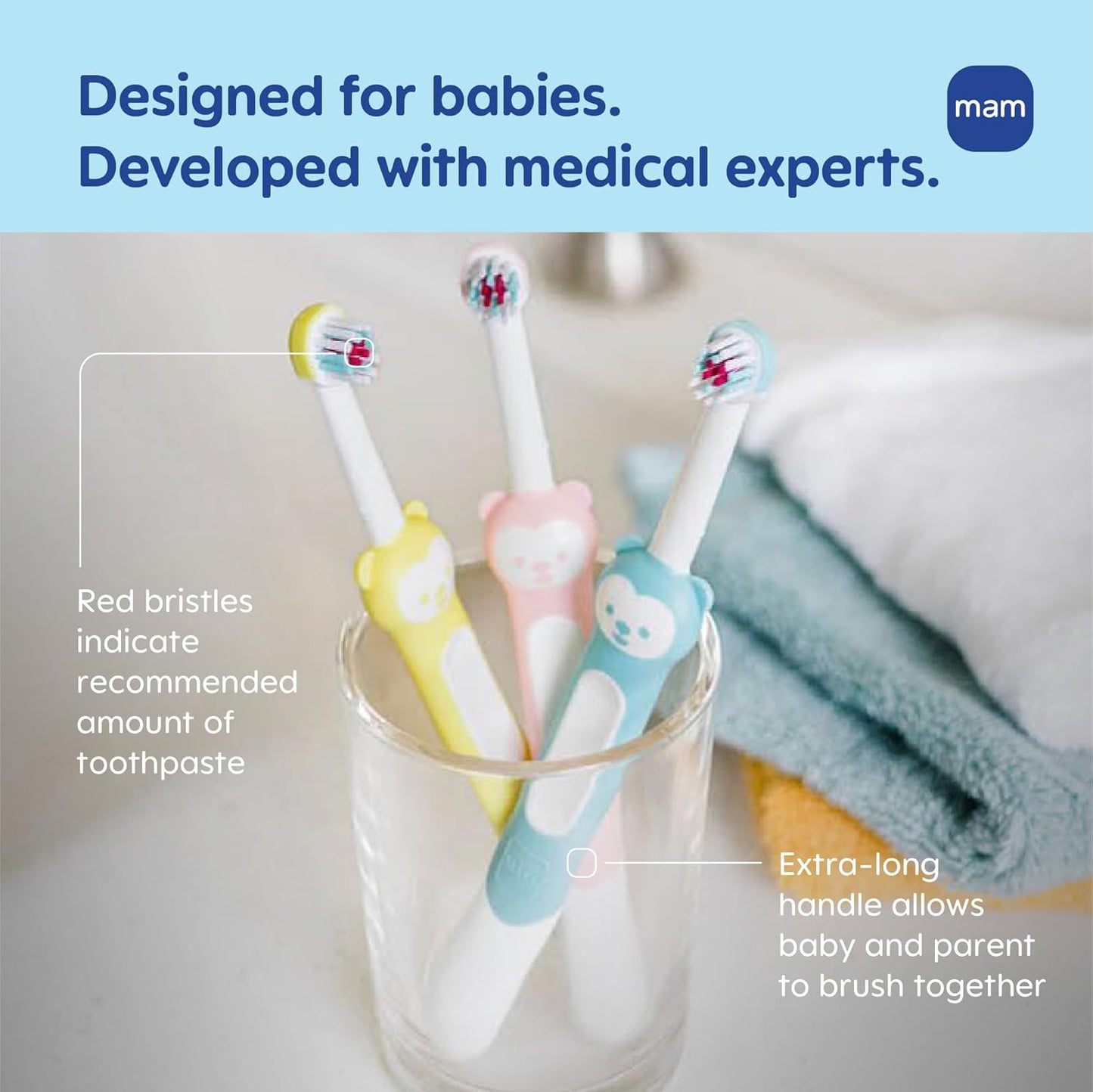 MAM Baby Toothbrush - Extra Soft Training Brush for Infants 6+ Months | Safety Shield, Rounded Head, BPA Free