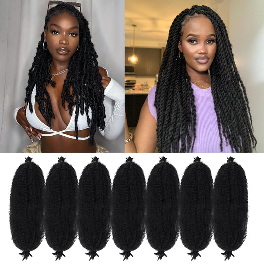 Marley Twist Braiding Hair 18 Inch Black 7 Packs Afro Twist Hair Pre Separated Spring Twist Hair Pre Fluffed Cuban Twist Hair Synthetic Wrapping Hair Extensions for Soft Locs (18",1B)