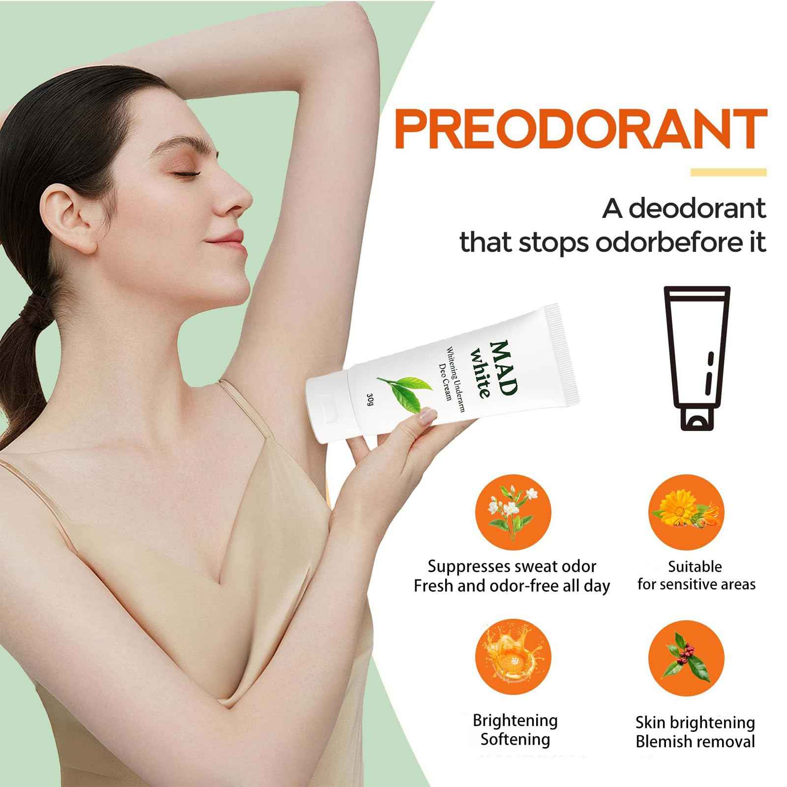 HolaWise MAD WHITE Underarm Deo Cream, for Dark Armpits, Elbows, Knees, for Sensitive Skin 30g (3)