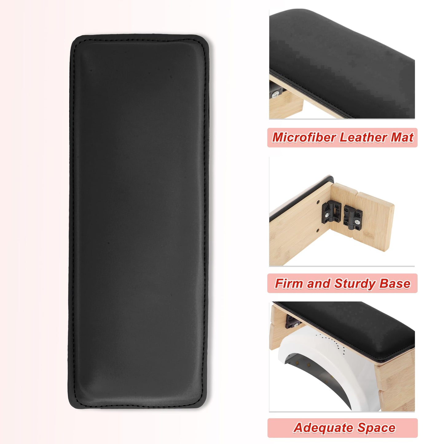 GLIDESMOOTH Arm Rest for Nails Tech, Comfortable Supportive Design Nail Arm Rest Cushion, Nail Arm Rest, Non-Slip Manicure Hand Rest Stand, Black, 1 Set