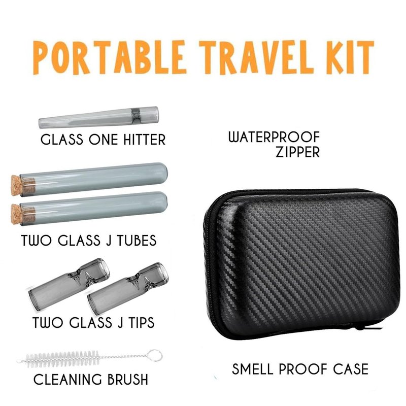 On The go Travel Case Accessory - Water Resistant Case - Glass Accessories with Included Tubes, Tips, and More (Grey)