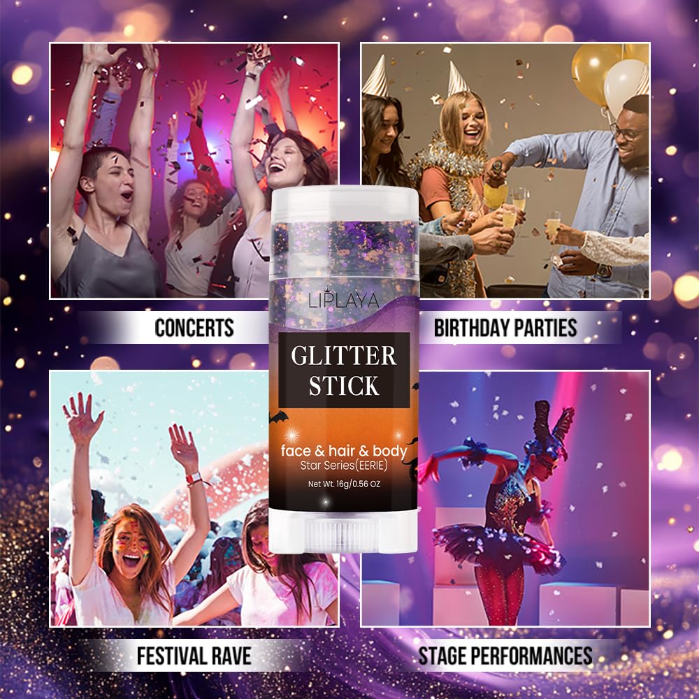 Face and Body Glitter Stick, Sparkly Chunky Hair Glitter Makeup, Holographic Sparkling Neon Outfit Singer Concert Music Rave Festival Party Accessories Glitter Gel. (Purple)